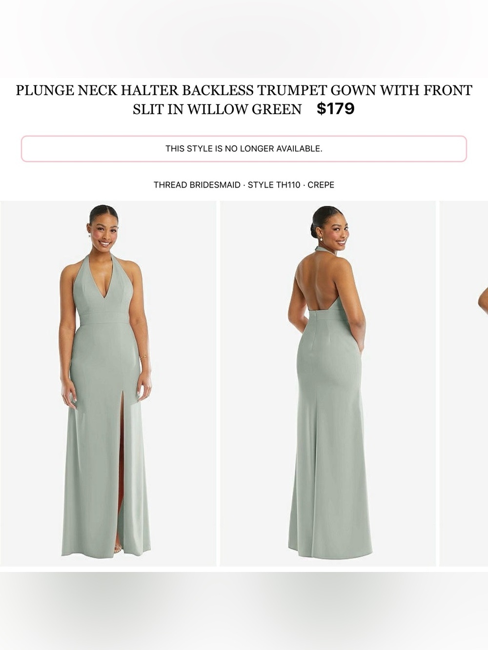 Willow Green Halter Backless Trumpet Gown